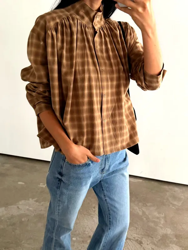 Elegant Plaid Women's Shirt, Effortlessly Pairs with Casual Pants