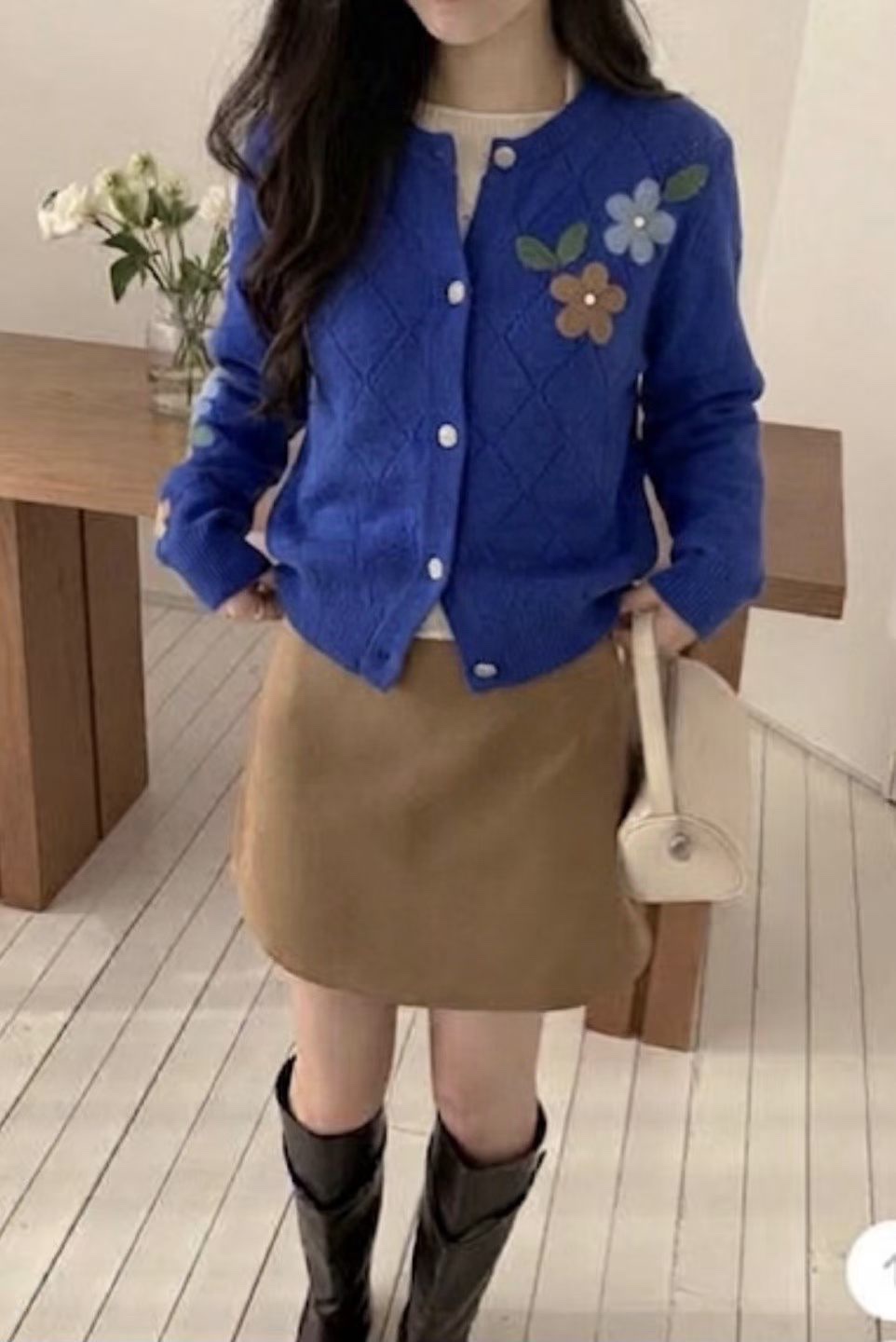 봄철 꽃 자수 가디건 여성 의류