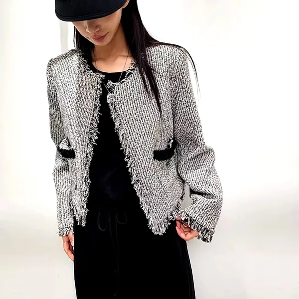 Chic Casual Women's Jacket with Classic Black and White Design
