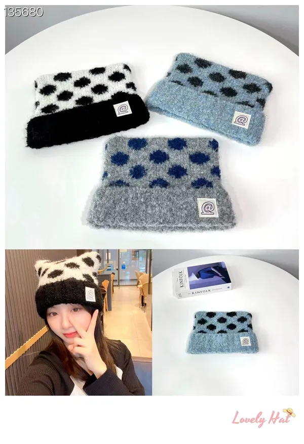 Fashionable Polka Dot Women's Knit Hat - Warm and Comfortable