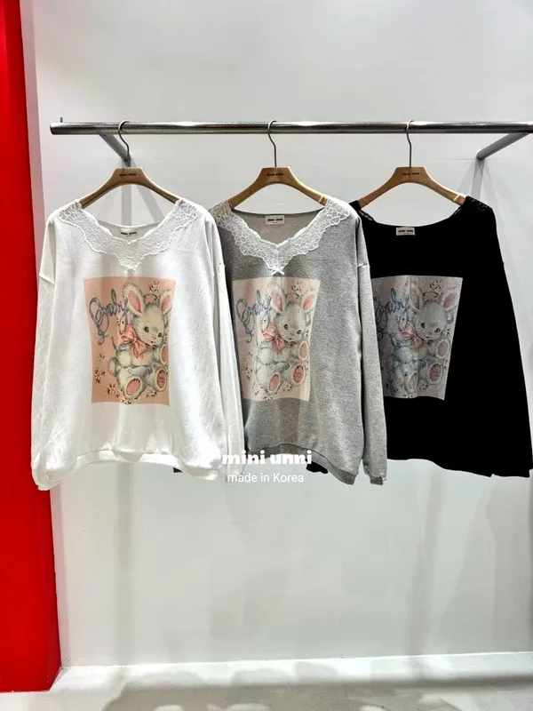 Cute Rabbit Pattern Women's Top, Comfortable Casual Style