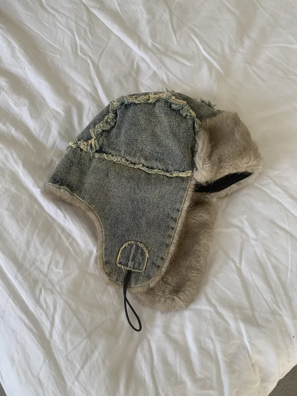 Stylish Denim Plush Hat - Warm and Unique