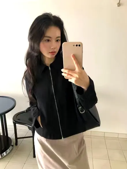 Stylish Minimalist Black Women's Jacket maybebaby 46268