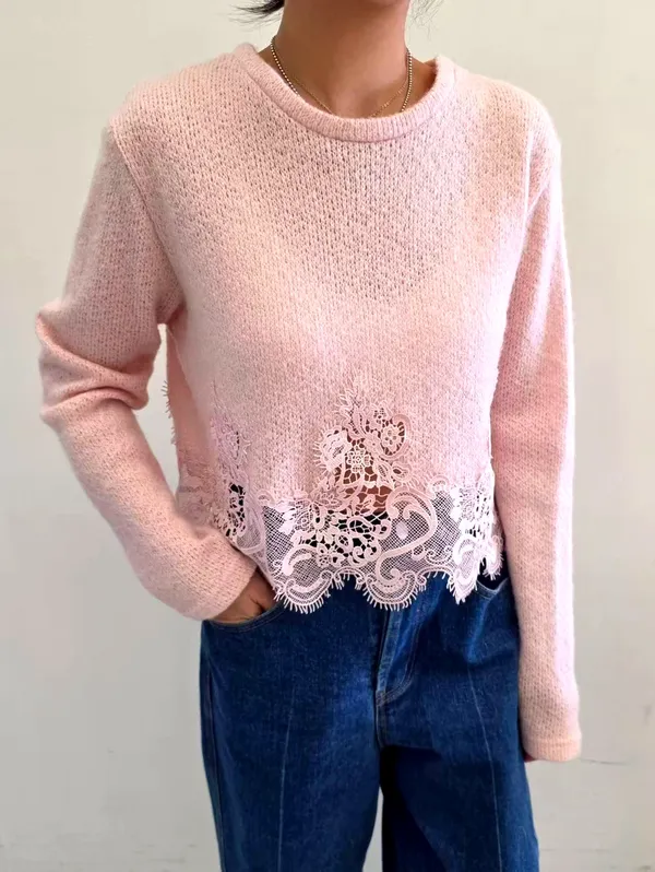 Sweet Lace Trim Pink T-Shirt, Showcasing Elegant Charm