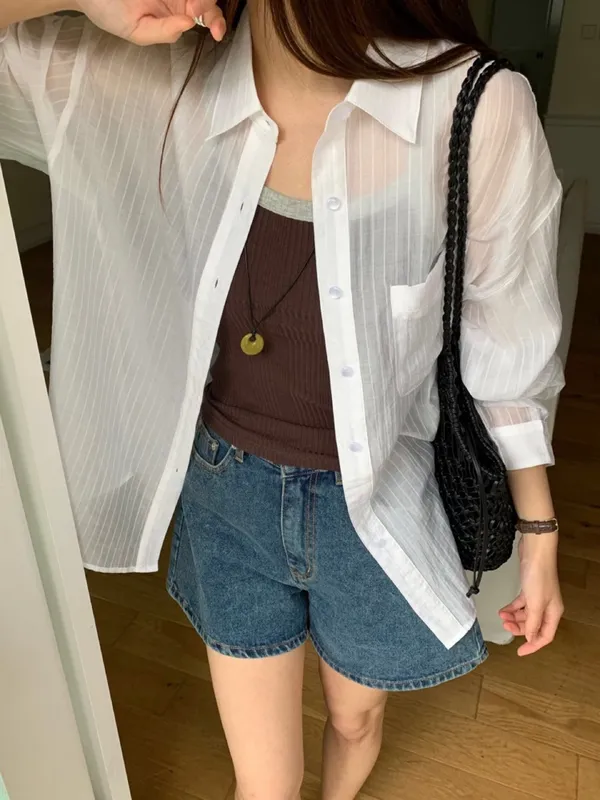 Sheer Striped Shirt, Fresh and Fashionable, A Must-Have for Versatility