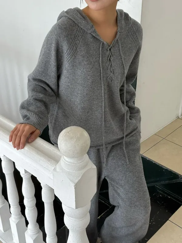 Comfortable Gray Knit Hoodie