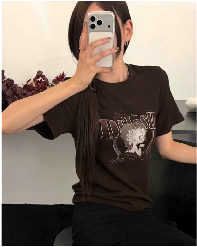 패셔너블한 프린트 반팔 티셔츠, 편안하고 다재다능