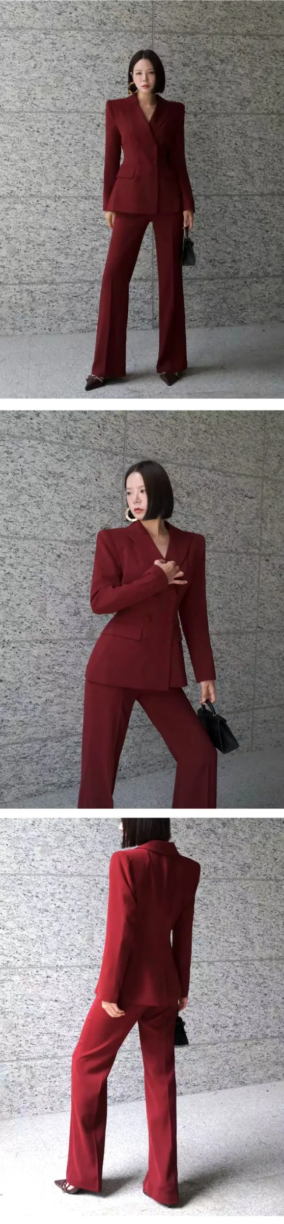 Fashionable red women's suit, elegant temperament, perfect tailoring.
