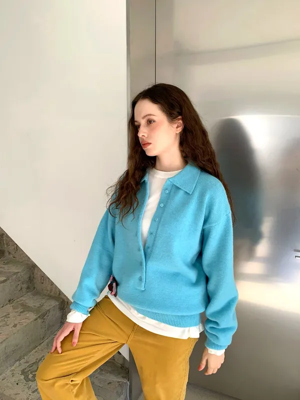 Fresh Blue Knitted Cardigan for Women