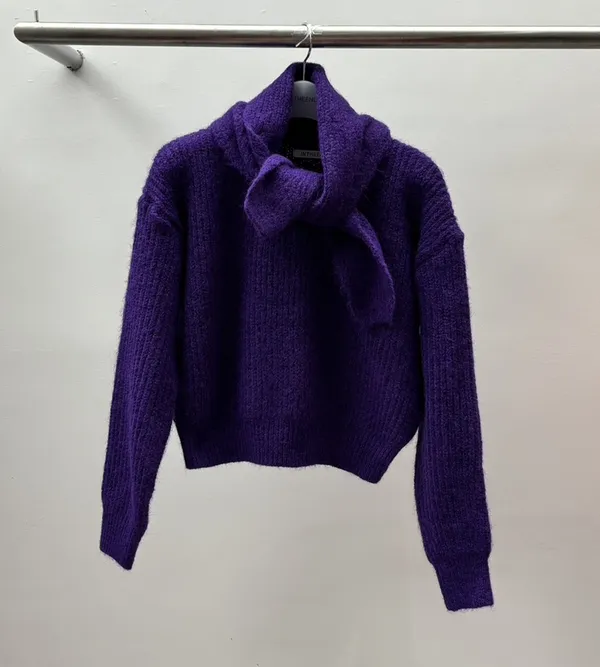 Purple Plush Short Knit Top - Warm and Stylish