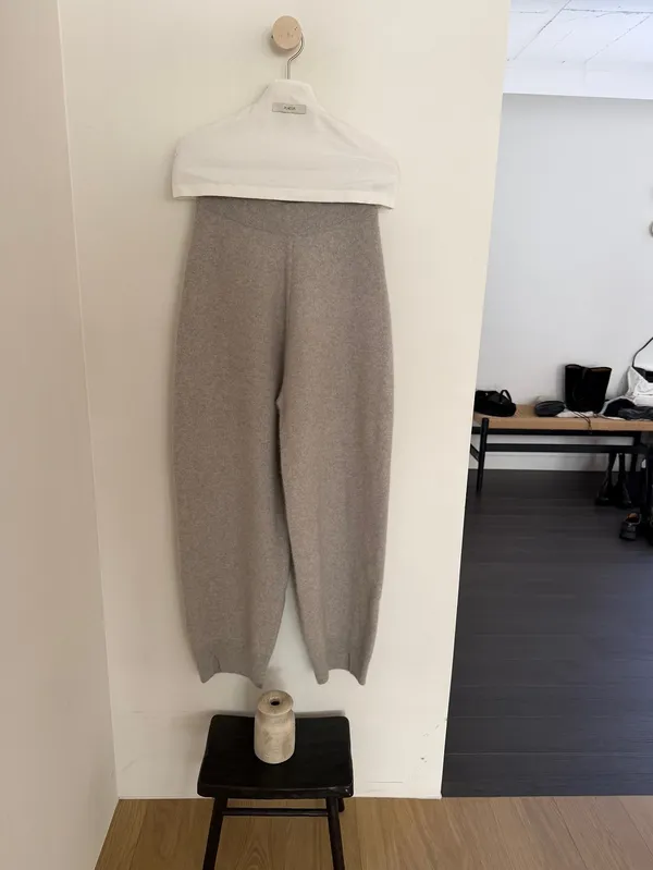Elegant Gray Fox Fur Knitted Long Pants