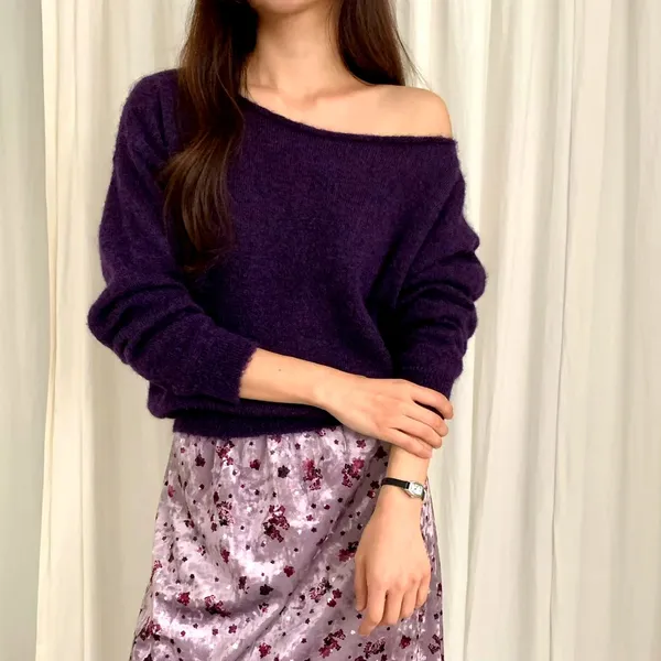 Fashionable Purple Off-Shoulder Sweater, Soft and Comfortable, Perfect for Skirts