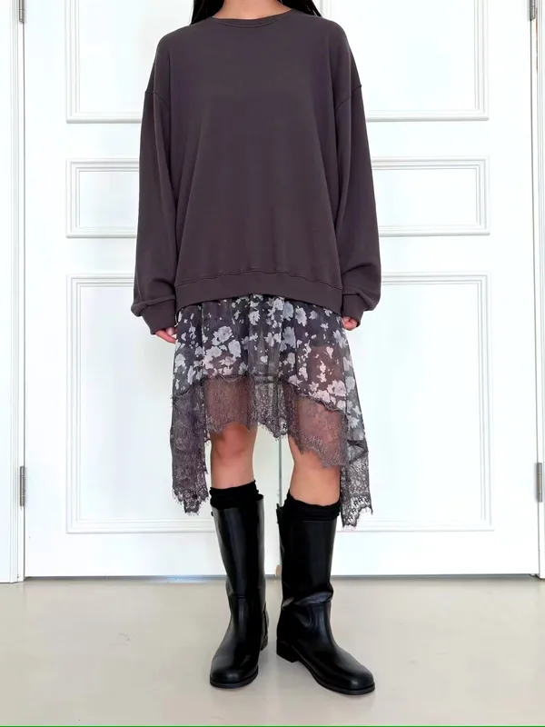 Elegant Lace-Panel Women's Dress, Perfect for Spring and Autumn