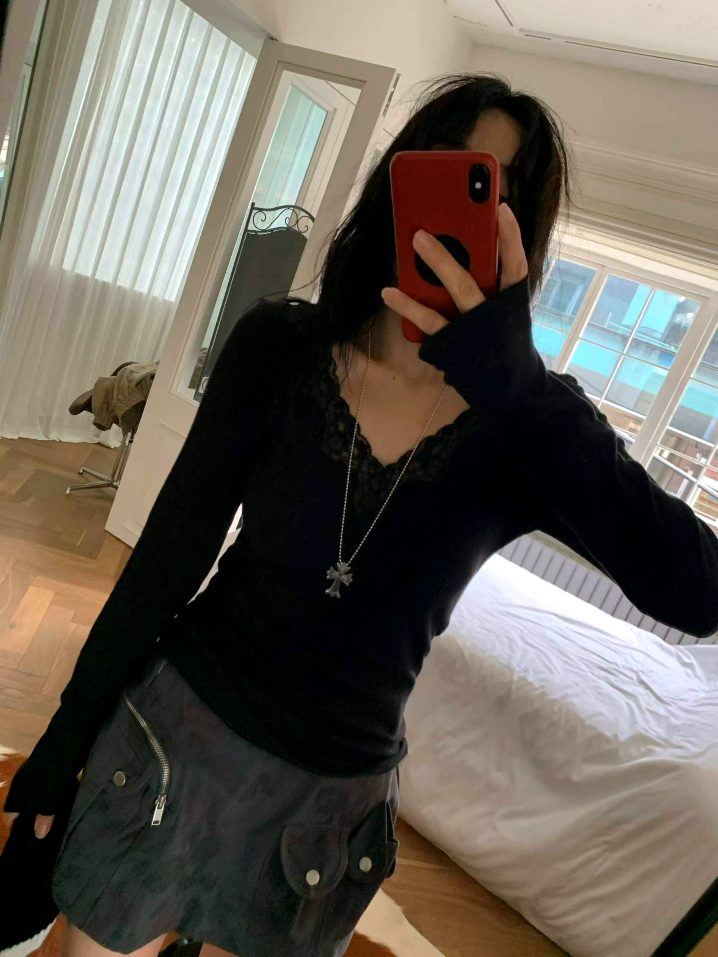 우아한 레이스 트림 여성 탑, 패셔너블하고 다재다능한
