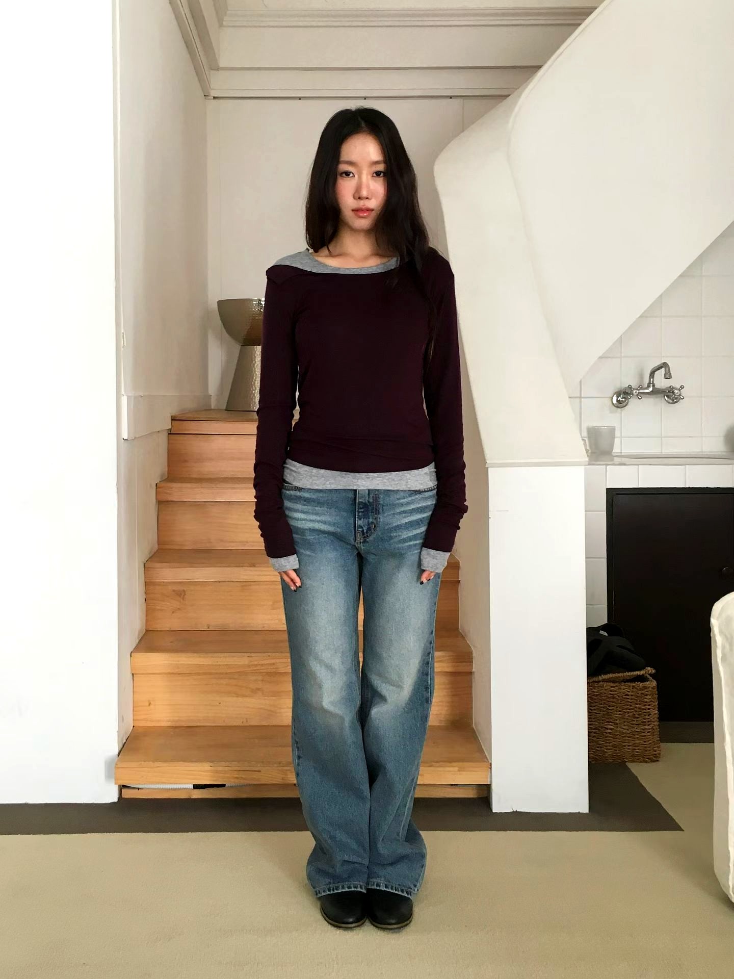 스타일리시한 여성용 긴팔 티셔츠, 편안한 캐주얼 스타일