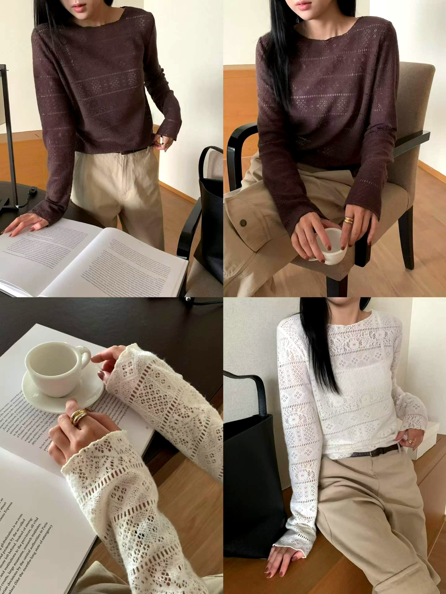 패셔너블한 시스루 니트 탑 - 우아하고 편안함