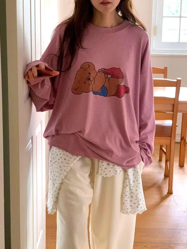 Cute Cartoon Pattern Loose T-Shirt for a Comfortable Casual Look