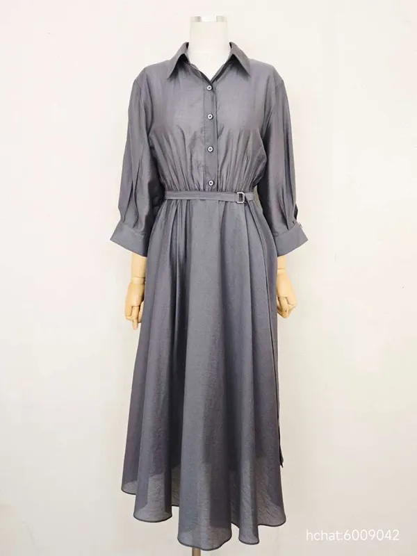 Elegant Gray Long Sleeve Shirt Dress, Light and Flowing