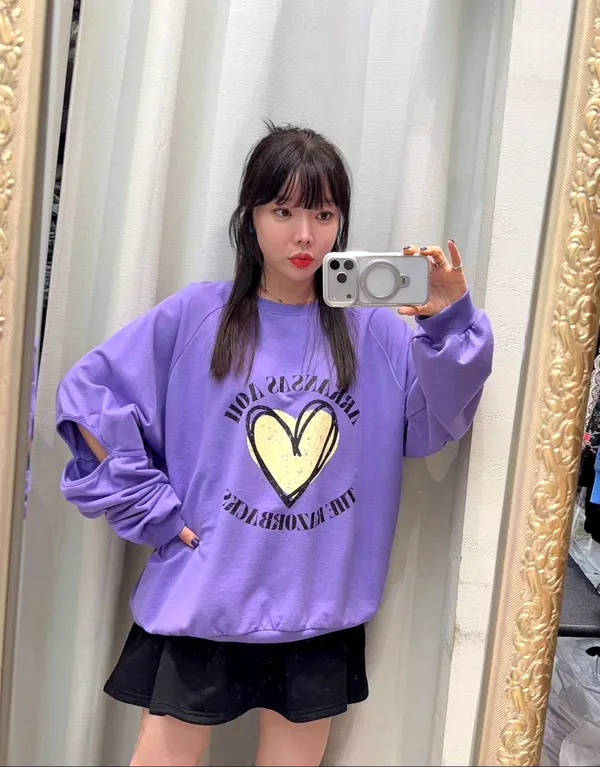 Trendy Purple Heart Print Hoodie - Comfortable Casual Style