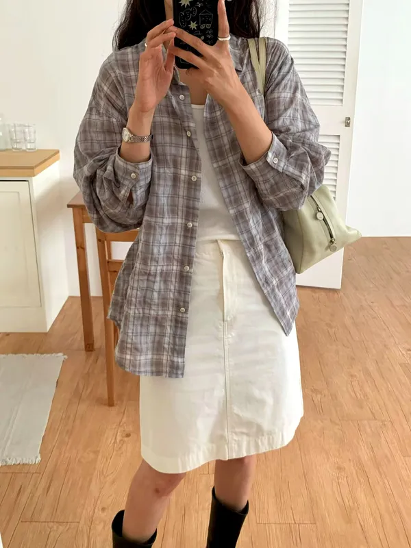Stylish Plaid Women's Top, Comfortable Casual Style