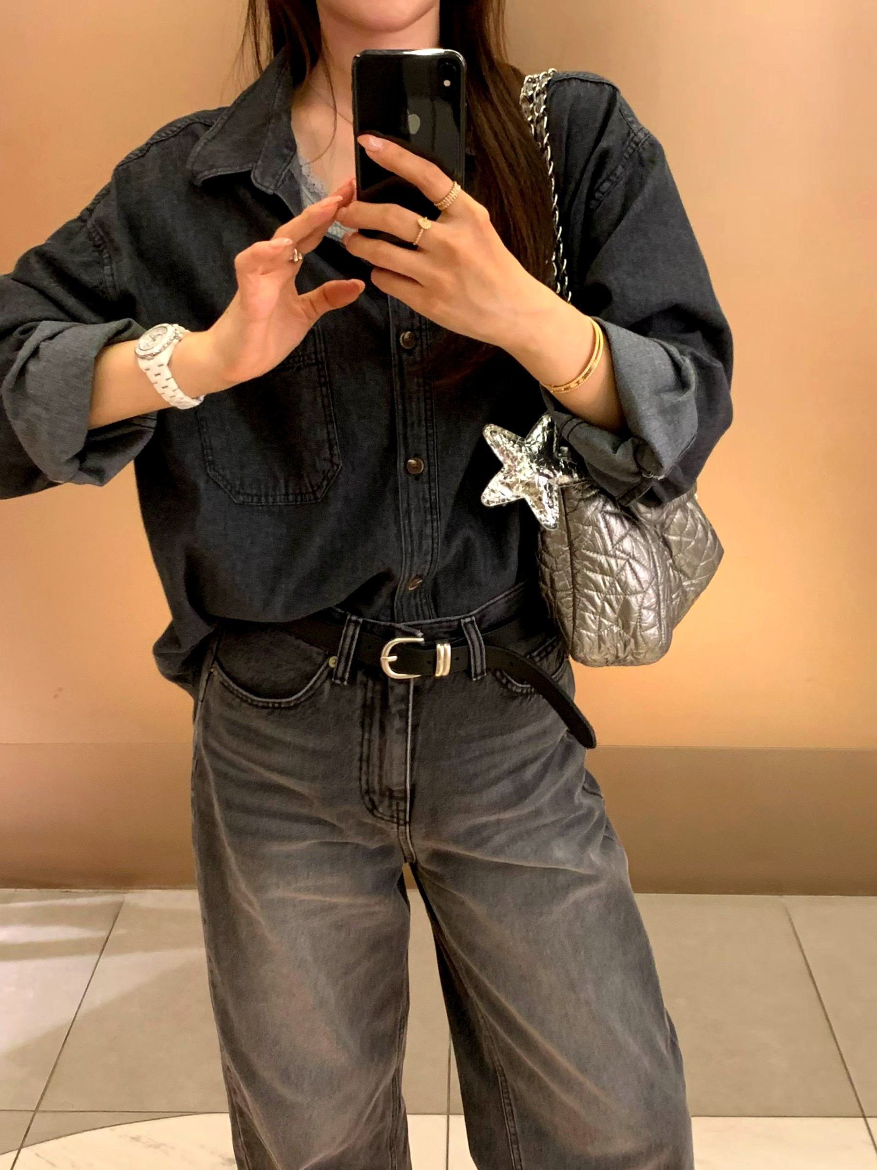 스타일리시 캐주얼 데님 셔츠 여성용 상의