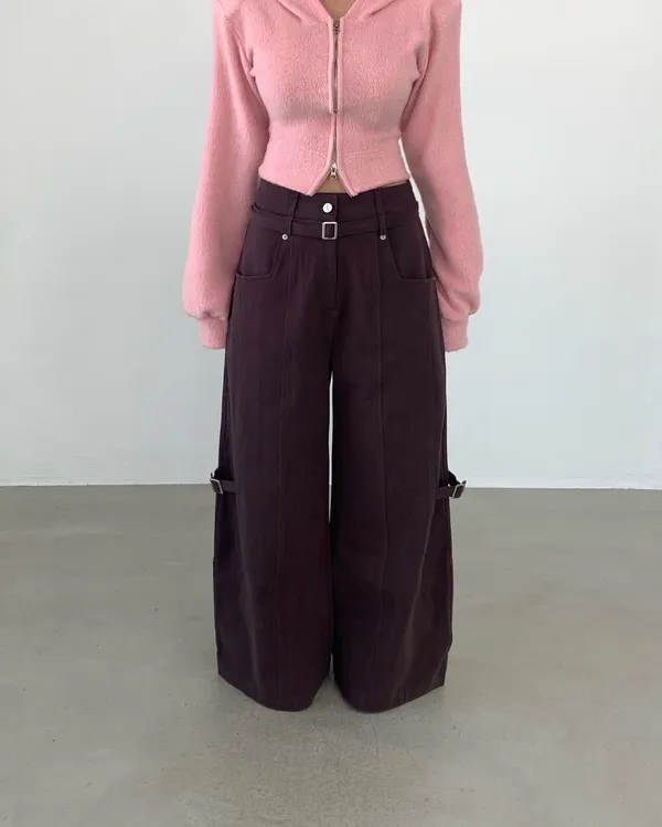 Chic Loose Plush Cardigan Paired with High-Waisted Wide-Leg Pants