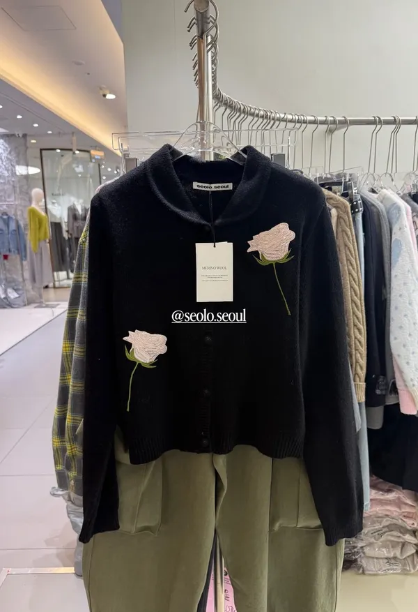 Black Embroidered Floral Cardigan Jacket