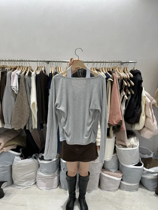 Trendy Loose-Fit Gray Long Sleeve Top
