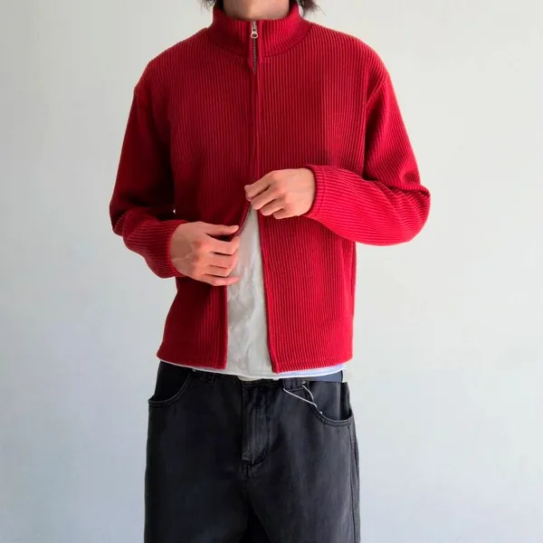 Stylish Red Men's Zip-Up Top, Comfortable and Versatile