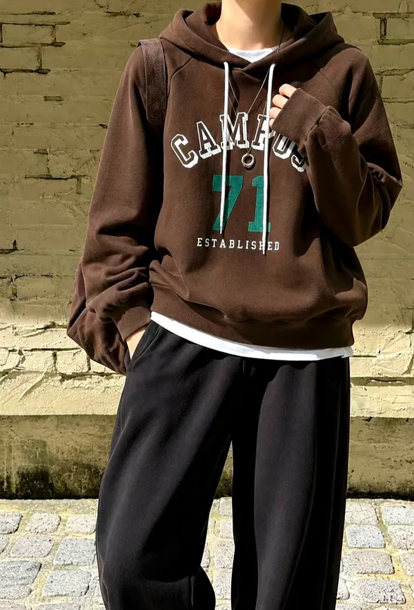 Campus Style Printed Hooded Sweatshirt, Comfortable and Casual