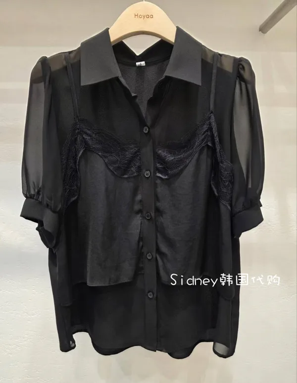 Lightweight Sheer Black Shirt with Lace Details - Fashionable and Versatile