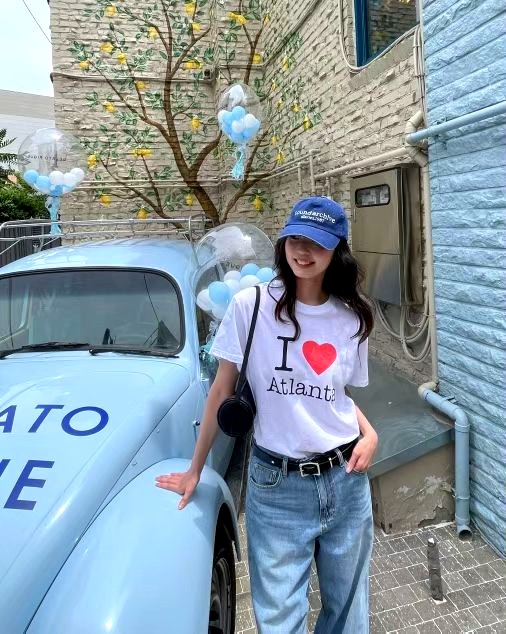 I Love Atlanta 레터 프린트 티셔츠, 캐주얼하고 다재다능한