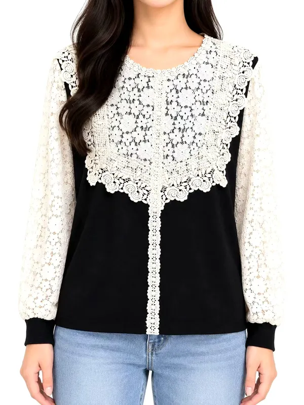 Elegant Lace-Trimmed Women's Top, Fashionable and Casual Style