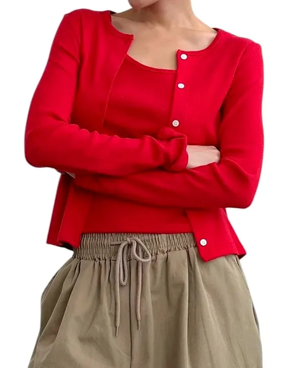 Fashionable Red Women's Outfit Set, Comfortable Casual Style - New Arrival