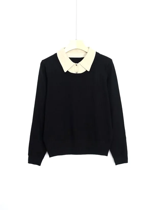 Stylish Color-Block Collar Sweater, Elegantly Versatile