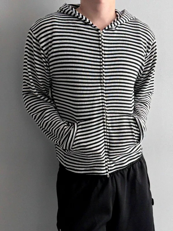 Striped Men's Hooded Top - Fashionable Casual Style