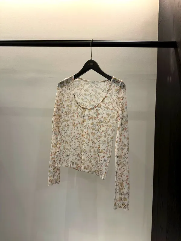 Fresh Floral Print Long Sleeve T-Shirt for Women
