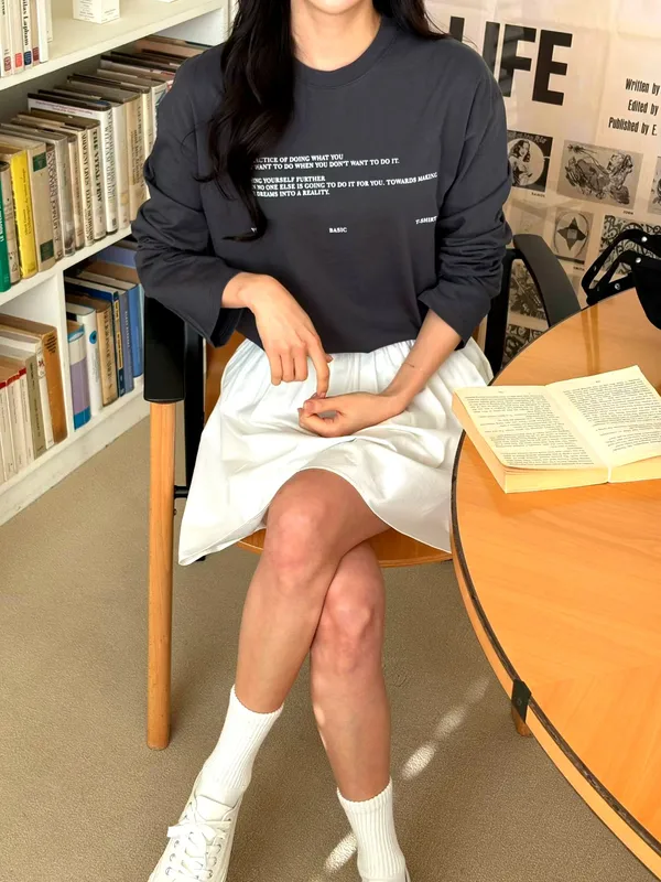 Basic Letter Print Long Sleeve T-Shirt - Comfortable and Versatile, New Arrival