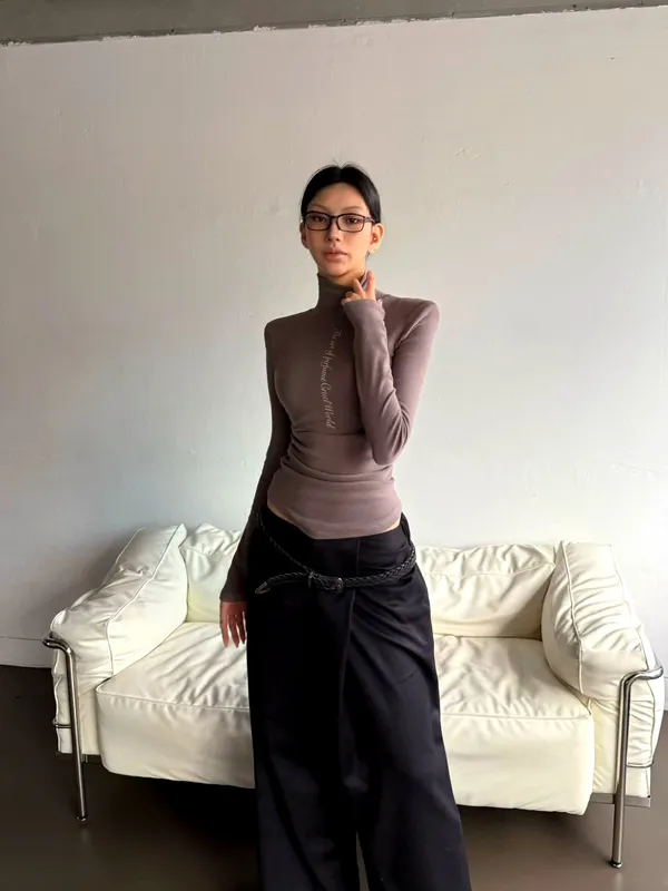 Slim Fit High Neck Long Sleeve T-Shirt - Simple and Fashionable