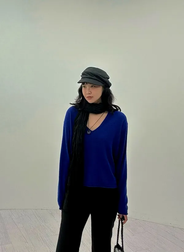 Fashionable and Comfortable Women's Top with V-Neck Design in Elegant Blue