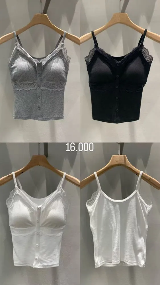 Lace Trim Button Tank Top - Comfortable and Breathable, Available in Four Colors