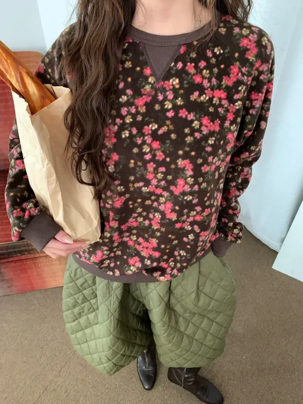 Floral Print Loose Sweatshirt