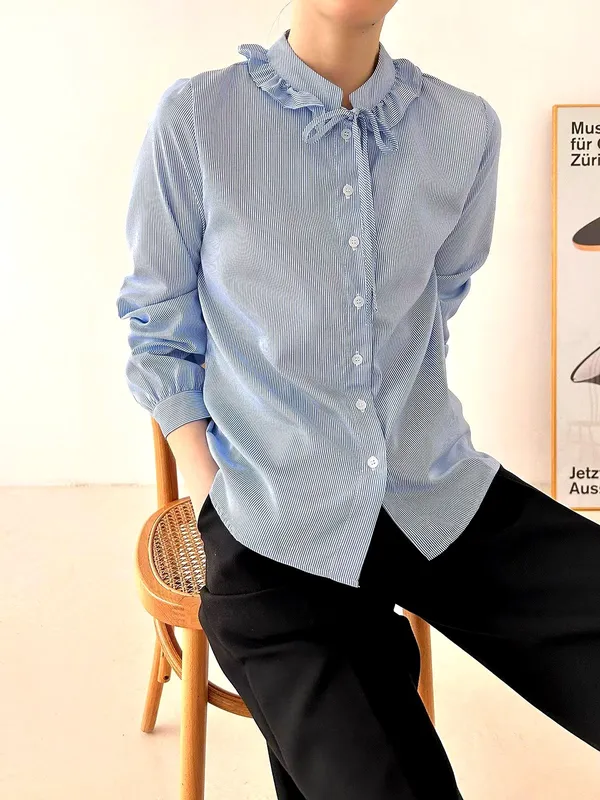 Fresh Striped Shirt with Elegant Collar Design