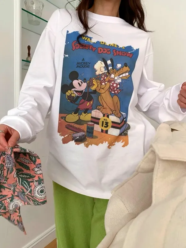 Mickey Pattern Loose Long Sleeve T-Shirt - Comfortable and Casual Style