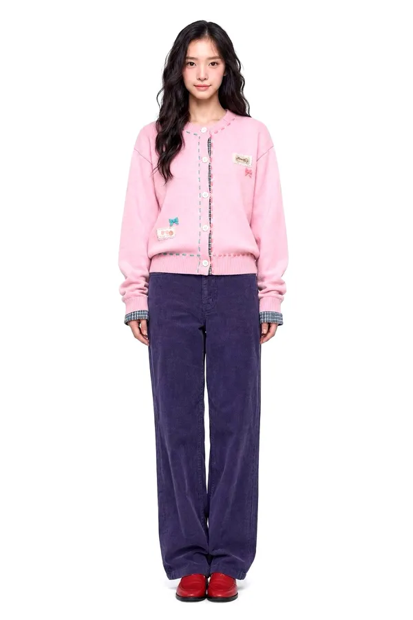 Sweet Pink Embroidered Cardigan, Warm and Fashionable