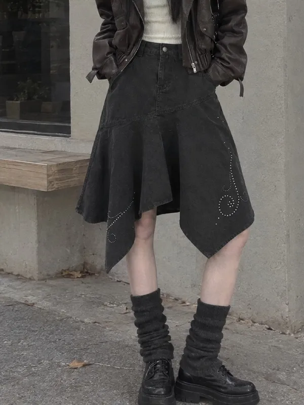 Unique Embroidered Irregular Hem Skirt