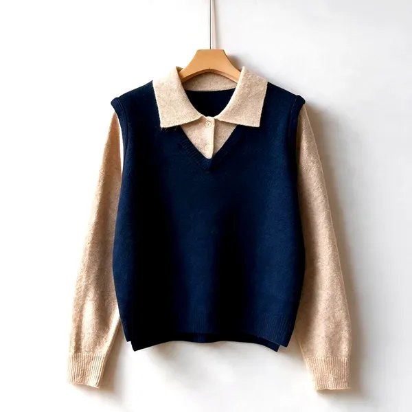 Stylish Color-Block Knit Top, Elegant and Versatile