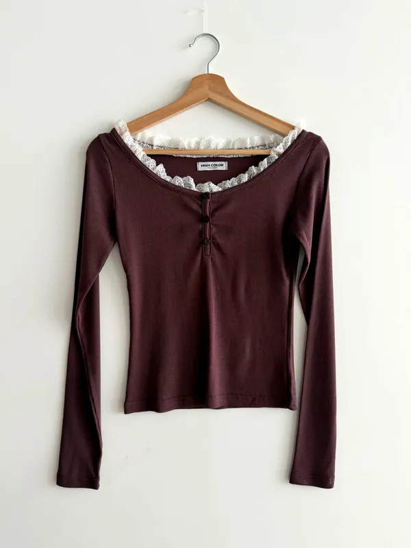 Elegant Lace Trim Long Sleeve Top - Fashion Versatile