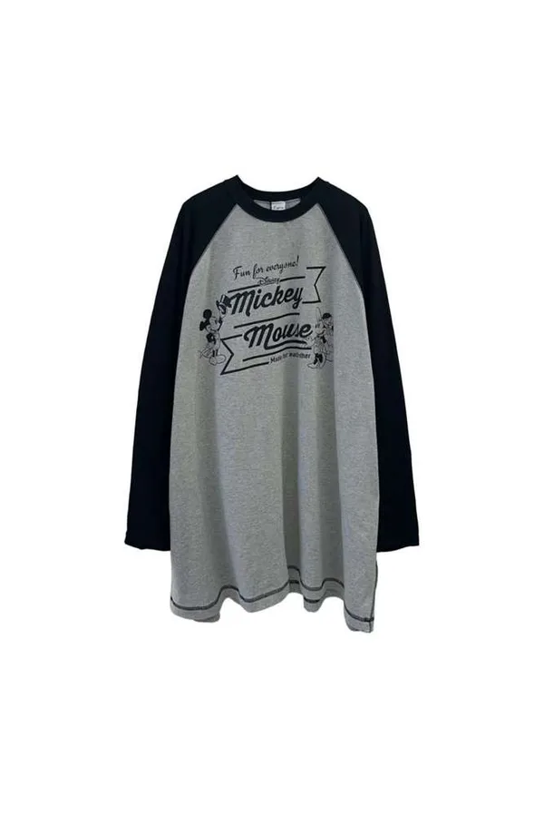 Mickey Pattern Long Sleeve T-Shirt, Comfortable Casual Style