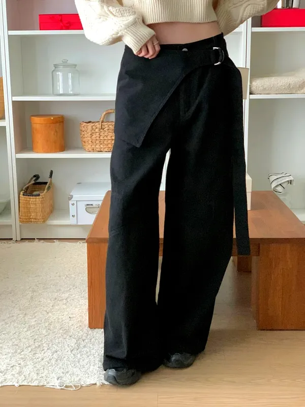 時尚休閒黑色寬松褲子，舒適百搭 655